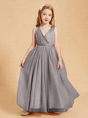Tulle Junior Bridesmaid Dresses Satin Top Silver