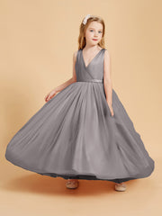 Tulle Junior Bridesmaid Dresses Satin Top Silver