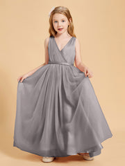 Tulle Junior Bridesmaid Dresses Satin Top Silver