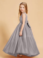 Tulle Junior Bridesmaid Dresses Satin Top Silver