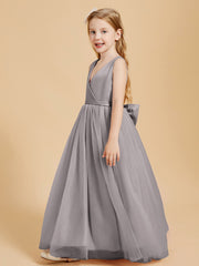 Tulle Junior Bridesmaid Dresses Satin Top Silver