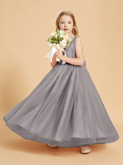 Tulle Junior Bridesmaid Dresses Satin Top Silver