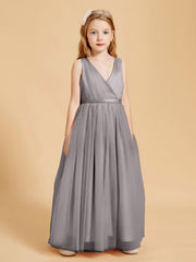 Tulle Junior Bridesmaid Dresses Satin Top Silver