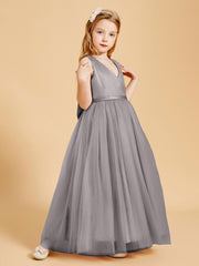Tulle Junior Bridesmaid Dresses Satin Top Silver