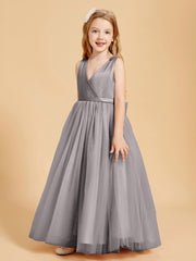 Tulle Junior Bridesmaid Dresses Satin Top Silver