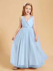 Tulle Junior Bridesmaid Dresses Satin Top Sky Blue