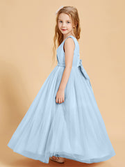 Tulle Junior Bridesmaid Dresses Satin Top Sky Blue