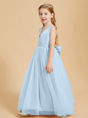 Tulle Junior Bridesmaid Dresses Satin Top Sky Blue
