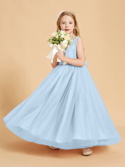 Tulle Junior Bridesmaid Dresses Satin Top Sky Blue