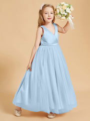 Tulle Junior Bridesmaid Dresses Satin Top Sky Blue