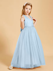 Tulle Junior Bridesmaid Dresses Satin Top Sky Blue