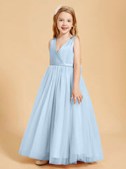 Tulle Junior Bridesmaid Dresses Satin Top Sky Blue