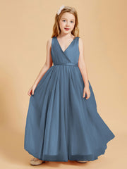 Tulle Junior Bridesmaid Dresses Satin Top Slate Blue