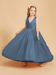 Tulle Junior Bridesmaid Dresses Satin Top Slate Blue