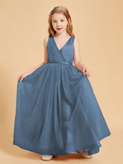 Tulle Junior Bridesmaid Dresses Satin Top Slate Blue