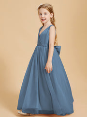 Tulle Junior Bridesmaid Dresses Satin Top Slate Blue