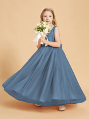 Tulle Junior Bridesmaid Dresses Satin Top Slate Blue