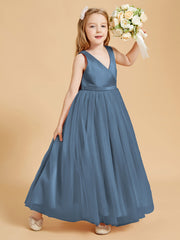 Tulle Junior Bridesmaid Dresses Satin Top Slate Blue