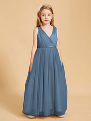 Tulle Junior Bridesmaid Dresses Satin Top Slate Blue
