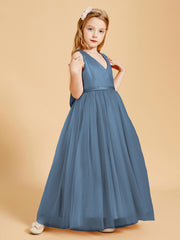 Tulle Junior Bridesmaid Dresses Satin Top Slate Blue