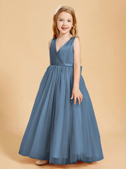 Tulle Junior Bridesmaid Dresses Satin Top Slate Blue