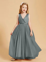 Tulle Junior Bridesmaid Dresses Satin Top Steel Grey
