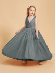 Tulle Junior Bridesmaid Dresses Satin Top Steel Grey