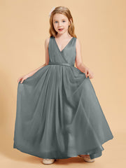Tulle Junior Bridesmaid Dresses Satin Top Steel Grey