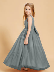 Tulle Junior Bridesmaid Dresses Satin Top Steel Grey