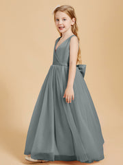 Tulle Junior Bridesmaid Dresses Satin Top Steel Grey