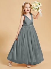 Tulle Junior Bridesmaid Dresses Satin Top Steel Grey