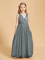 Tulle Junior Bridesmaid Dresses Satin Top Steel Grey