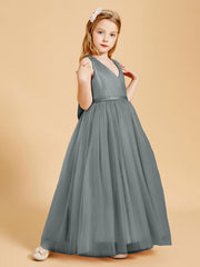 Tulle Junior Bridesmaid Dresses Satin Top Steel Grey