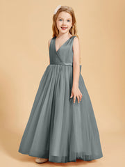 Tulle Junior Bridesmaid Dresses Satin Top Steel Grey