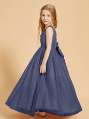 Tulle Junior Bridesmaid Dresses Satin Top Stormy