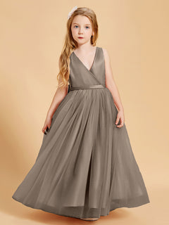 Tulle Junior Bridesmaid Dresses Satin Top Taupe