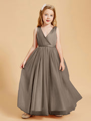 Tulle Junior Bridesmaid Dresses Satin Top Taupe