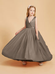 Tulle Junior Bridesmaid Dresses Satin Top Taupe