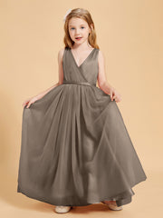 Tulle Junior Bridesmaid Dresses Satin Top Taupe
