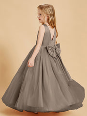 Tulle Junior Bridesmaid Dresses Satin Top Taupe