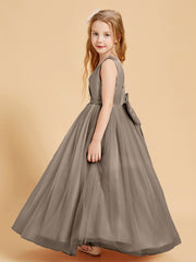 Tulle Junior Bridesmaid Dresses Satin Top Taupe