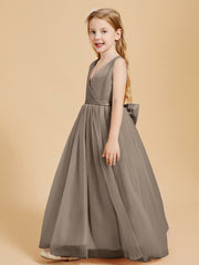 Tulle Junior Bridesmaid Dresses Satin Top Taupe