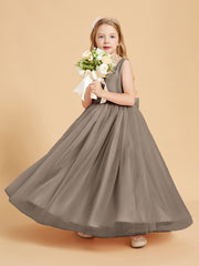Tulle Junior Bridesmaid Dresses Satin Top Taupe