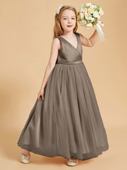 Tulle Junior Bridesmaid Dresses Satin Top Taupe