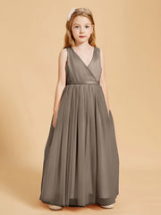 Tulle Junior Bridesmaid Dresses Satin Top Taupe