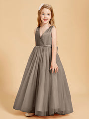 Tulle Junior Bridesmaid Dresses Satin Top Taupe