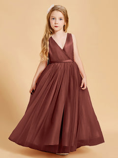 Tulle Junior Bridesmaid Dresses Satin Top Terracotta