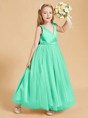 Tulle Junior Bridesmaid Dresses Satin Top Turquoise