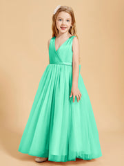 Tulle Junior Bridesmaid Dresses Satin Top Turquoise