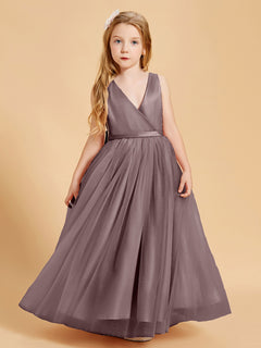 Tulle Junior Bridesmaid Dresses Satin Top Vintage Mauve